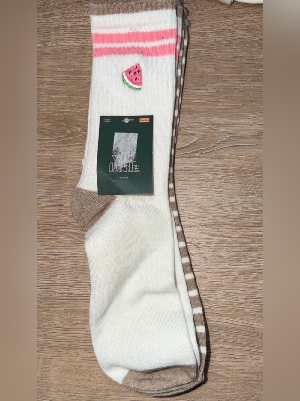 Wild FAble White Crew Socks with Brown Accents 2 pairs